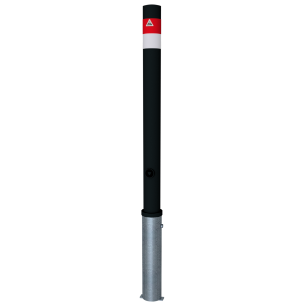 Barrier post | Black - Line |  76 mm | removable | self-engaging lock, incl. base rosette, | with hot-dip galvanized ground sleeve, approx. 400 mm below ground | with triangular locking mechanism acc. with DIN 3223